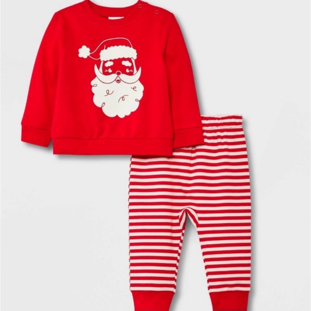 Cat & Jack boys 2 piece set Santa Top & Bottom Striped set